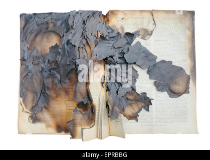 The old burned book  dictionary. Isolated with patch Stock Photo