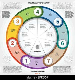 Infographic for success business project, multi-coloured ring numbered, template with text area for seven positions Stock Vector