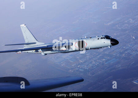 Nanjing. 21st May, 2015. File photo shows a bombardment aircraft of the People's Liberation Army (PLA) Air Force participating in a training. Aircraft of the People's Liberation Army (PLA) Air Force flew over the Miyako Strait for the first time on May 21, 2015 for training in western Pacific, a military spokesperson said. © Tian Ning/Xinhua/Alamy Live News Stock Photo