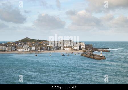 St Ives, Cornwall, UK on a windy day in February Stock Photo