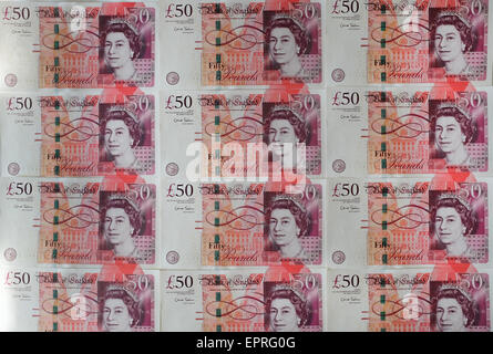 Multiple £50 notes. Stock Photo