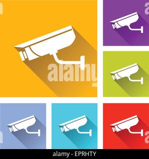 illustration of flat design set icons for video surveillance Stock Vector