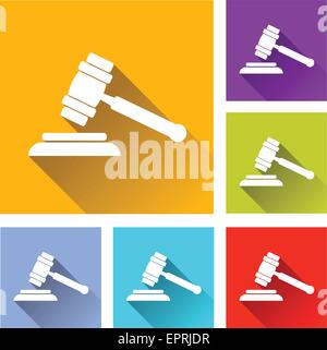 illustration of flat design set icons for justice hammer Stock Vector