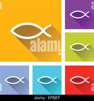 illustration of flat design set icons for jesus fish Stock Vector