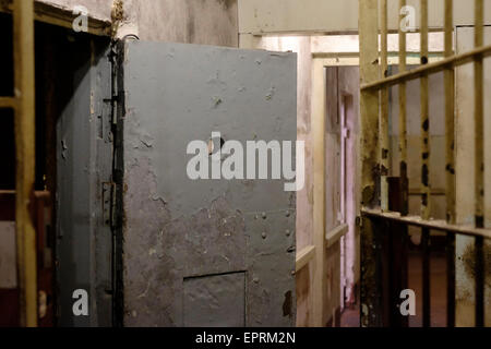 Basement prison cells at the former KGB, or ‘Cheka’ headquarters known by locals as the Corner House in Riga capital of Republic of Latvia Stock Photo