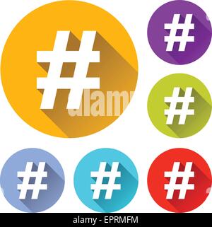vector illustration of six colorful hashtag icons Stock Vector