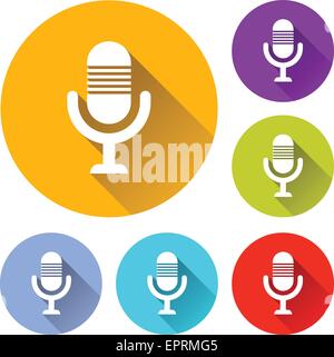 vector illustration of six colorful microphone icons Stock Vector