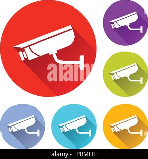 vector illustration of six colorful video surveillance icons Stock Vector