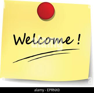 illustration of welcome yellow note on white background Stock Vector