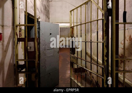 View of the basement prison cells at the former KGB, or ‘Cheka’ headquarters known by locals as the Corner House in Riga capital of Republic of Latvia Stock Photo