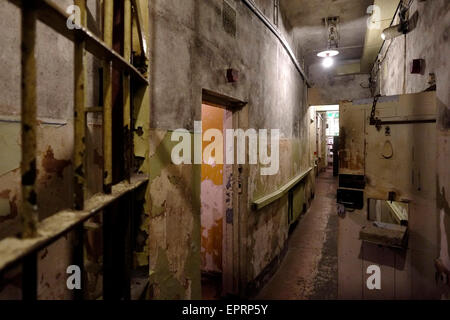 View of the basement prison cells at the former KGB, or ‘Cheka’ headquarters known by locals as the Corner House in Riga capital of Republic of Latvia Stock Photo