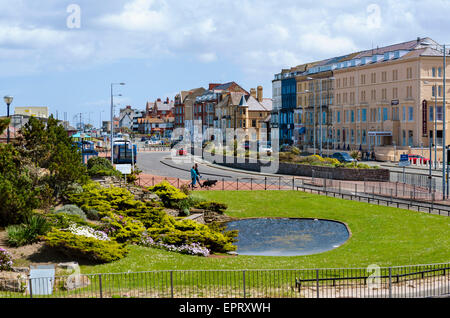 View down East Parade in the town center, Rhyl, Denbighshire, Wales, UK Stock Photo