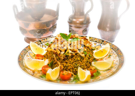 Mejadra - traditional Arabic dish of rice and lentils Stock Photo