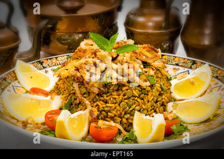 Mejadra - traditional Arabic dish of rice and lentils Stock Photo