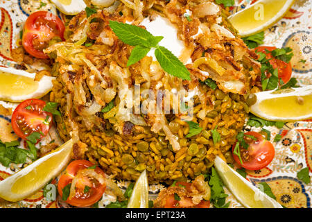 Mejadra - traditional Arabic dish of rice and lentils Stock Photo