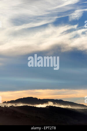 Sunset and Fog on Coastal Hills, San Carlos, California, USA Stock Photo