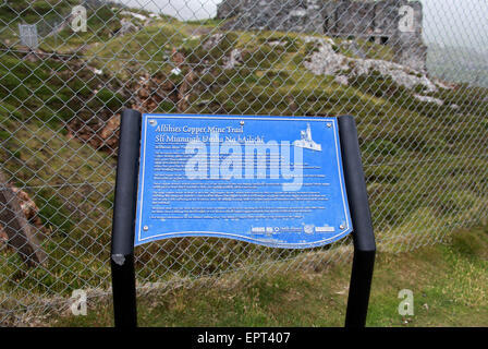 Allihies Copper Mine Trail Sign in front of the old Engine House Stock Photo