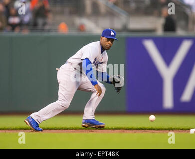 San Francisco CA. 20th May, 2015. Los Angeles Dodgers shortstop Jimmy Rollins (11) in action during the MLB baseball game between the Los Angeles Dodgers and the San Francisco Giants at AT&T Park in San Francisco CA. The Giants defeated the Dodgers 4-0. Damon Tarver/Cal Sport Media/Alamy Live News Stock Photo