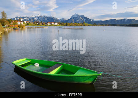 Rowboat on Lake, Hopfen am See, Lake Hopfensee, Bavaria, Germany Stock Photo