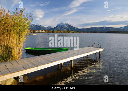 Wooden Jetty, Hopfen am See, Lake Hopfensee, Bavaria, Germany Stock Photo