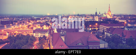 Vintage retro toned panoramic view of Szczecin downtown, Poland. Stock Photo