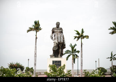 GRANADA, Nicaragua — A statue of Spanish conquistador Francisco Hernández de Córdoba stands on Calle La Calzada near Lake Nicaragua's shore. The monument honors the founder of Nicaragua and the cities of Granada and León, after whom the country's currency is named. Stock Photo