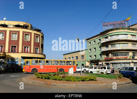 ETHIOPIA, Addis Ababa, traffic at Piazza , city centre / AETHIOPIEN, Addis Abeba, Verkehr am Piazza im Stadtzentrum Stock Photo