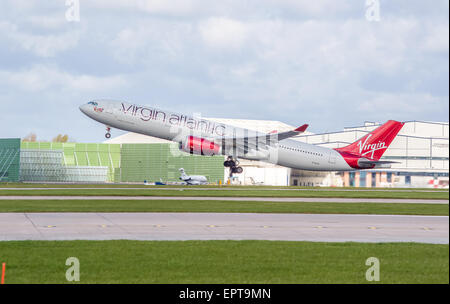 Airbus A330 Virgin Atlantic just taken off from Manchester airport Stock Photo