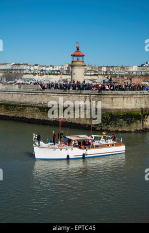 Ramsgate, Kent 21 May 2015. Motor Yacht and Dunkirk veteran, Aquabelle leaving Ramsgate Royal Harbour for Dunkirk. Credit:  Paul Martin/Alamy Live News Stock Photo