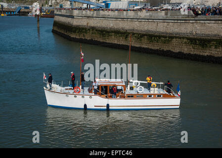 Ramsgate, Kent 21 May 2015. Motor Yacht and Dunkirk veteran, Aquabelle leaving Ramsgate Royal Harbour for Dunkirk. Credit:  Paul Martin/Alamy Live News Stock Photo