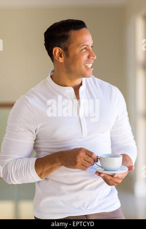 happy middle aged man enjoying coffee in the morning Stock Photo