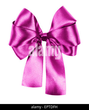 pink bow made from silk ribbon isolated Stock Photo