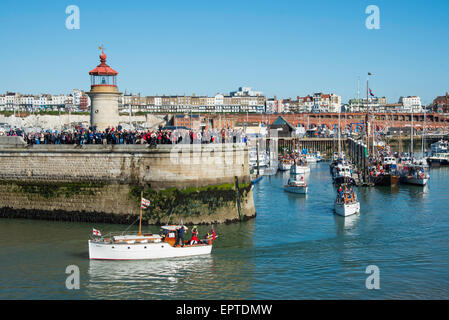 Ramsgate, Kent 21 May 2015. Motor Yacht and Dunkirk veteran, Aureol leaving Ramsgate Royal Harbour for Dunkirk. Credit:  Paul Martin/Alamy Live News Stock Photo