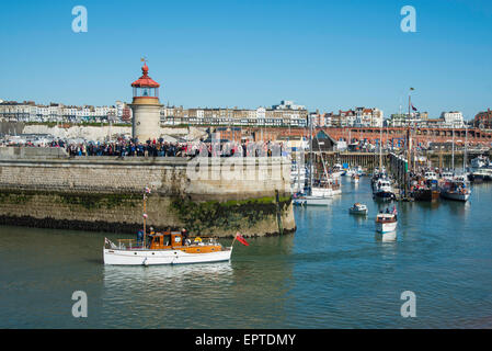 Ramsgate, Kent 21 May 2015. Motor Yacht and Dunkirk veteran, Papillon leaving Ramsgate Royal Harbour for Dunkirk. Credit:  Paul Martin/Alamy Live News Stock Photo