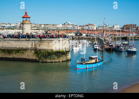 Ramsgate, Kent 21 May 2015. Motor Yacht and Dunkirk veteran, Caronia leaving Ramsgate Royal Harbour for Dunkirk. Credit:  Paul Martin/Alamy Live News Stock Photo