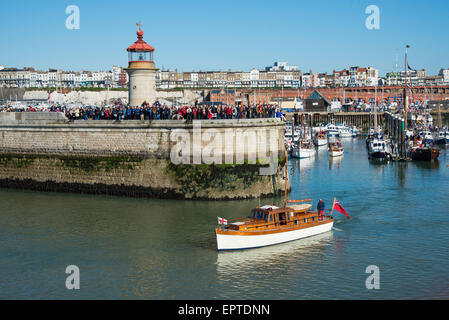 Ramsgate, Kent 21 May 2015. Motor Yacht and Dunkirk veteran, Hilfranor leaving Ramsgate Royal Harbour for Dunkirk. Credit:  Paul Martin/Alamy Live News Stock Photo