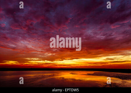 Colorful sunset over a South Texas wetlands Stock Photo