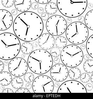 Seamless black-and-white clock pattern for background Stock Vector