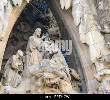 BARCELONA, SPAIN - DECEMBER 31, 2015: Detail of Sagrada Familia church (Temple Expiatori de la Sagrada Famalia) in Barcelona, Sp Stock Photo