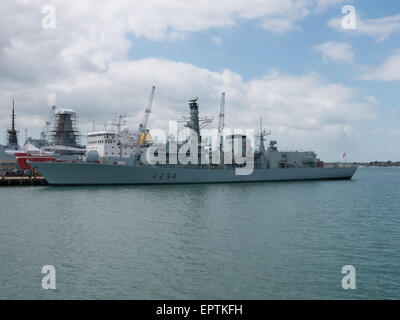 HMS Iron Duke, F234, a Duke class type 23 frigate. Berthed in Portsmouth Naval Base. Hampshire, England Stock Photo