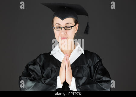 Model in studio isolated on plain grey background Stock Photo