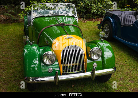 Yellow and Green Morgan Plus 4 British Sports car at a meet in Vancouver Stock Photo