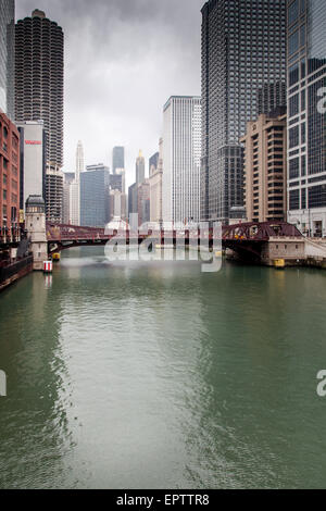 Bridge across a river in a city, La Salle Street Bridge, Chicago River, Chicago, Cook County, Illinois, USA Stock Photo