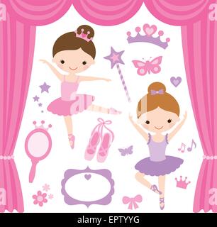 Vector illustration of little ballerinas and other related items. Stock Vector