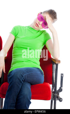 Attractive caucasian woman in the theatre in her 30 isolated on a white background Stock Photo