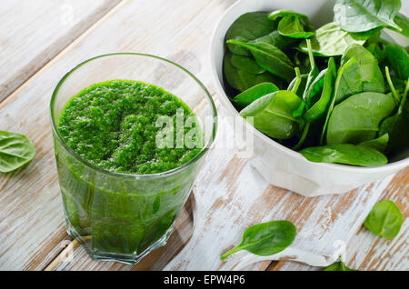 Freshly Squeezed Vegetable Juice  on wooden table. Stock Photo