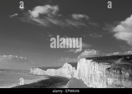 A summer view of the chalk cliffs from Birling Gap towards Cuckmere Haven Stock Photo