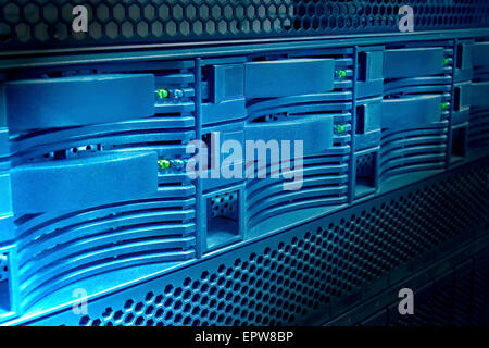 Server panel close-up, light effect, blue tone Stock Photo
