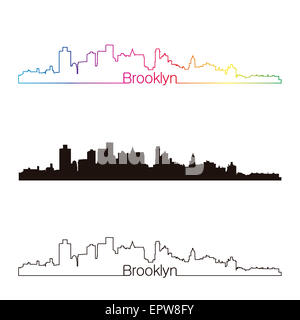 Brooklyn skyline linear style with rainbow Stock Photo