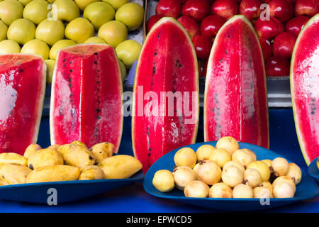 Assorted fruits for sale at a market stall, Mexico City, Mexico